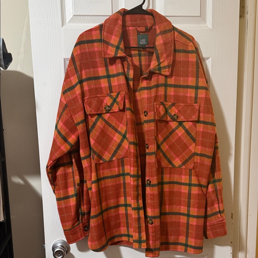 Size 2x Orange Plaid Button-Up shacket